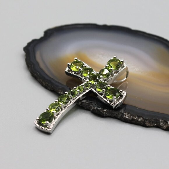 Jewelry pendant cross religious 925 sterling silver green peridot statement - Picture 2 of 10